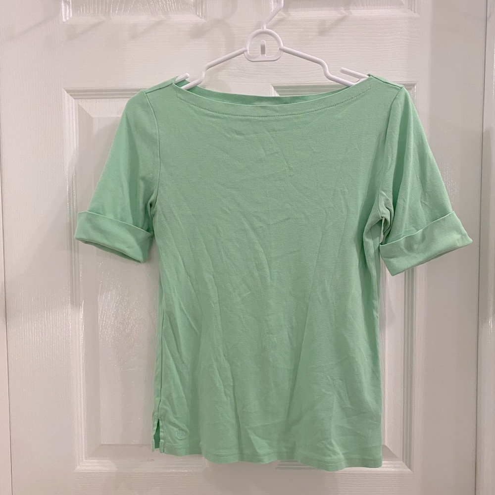 Lauren Ralph Lauren Short Sleeve Boatneck Top in Light Green / Mint Green